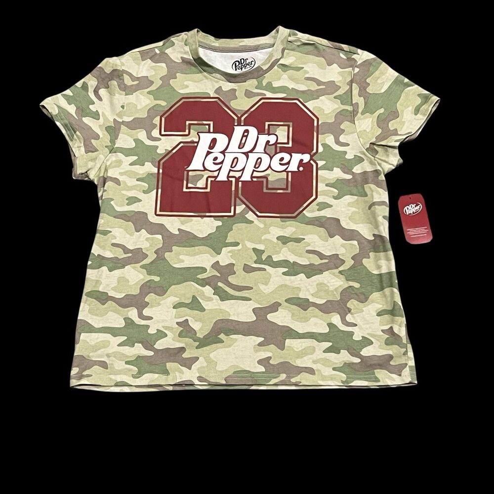 Dr. Pepper Soda #23 Camo Short Sleeve T-Shirt Women's Size L NEW